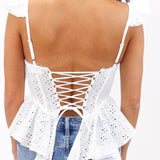 Baylin Eyelet Peplum Corset Top, White
