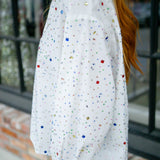 Rhinestone Cotton Button Up, White Multi