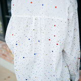 Rhinestone Cotton Button Up, White Multi