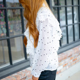 Hearts Aflutter Ruffle Blouse, White