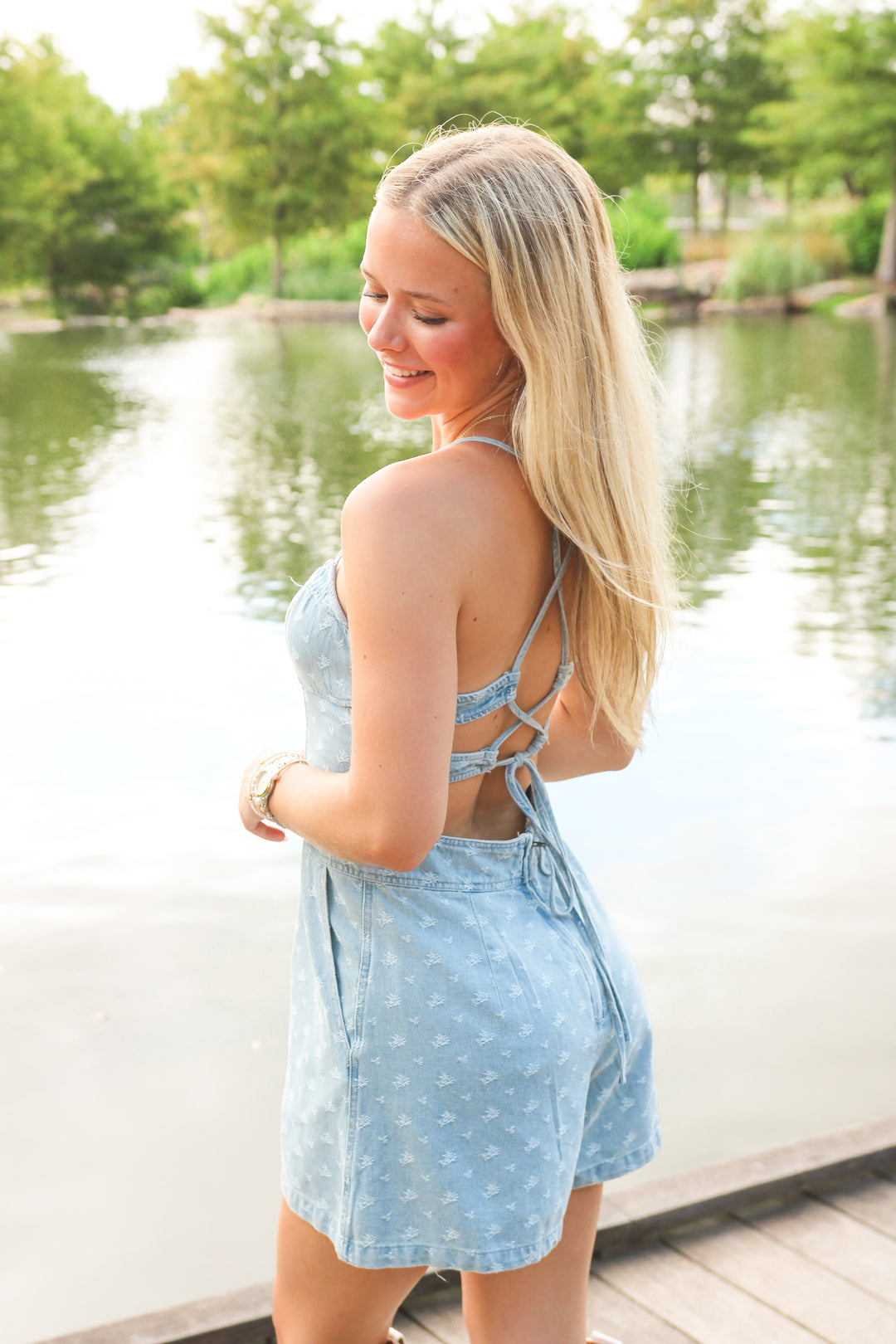 Forever Young Floral Denim Romper