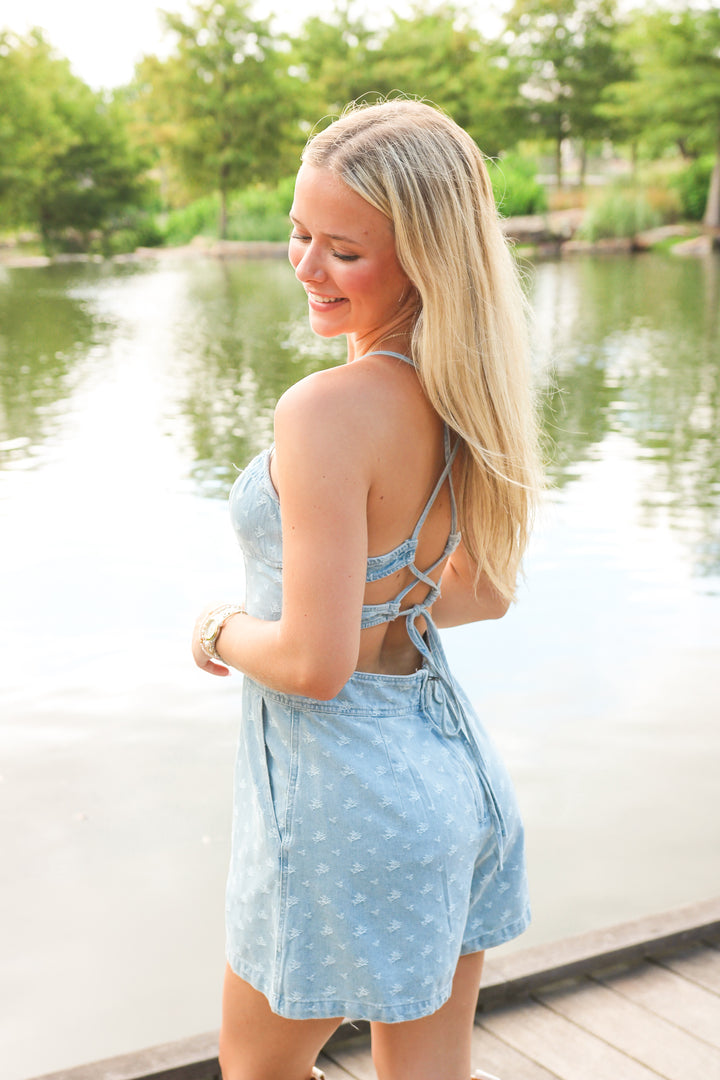 Forever Young Floral Denim Romper