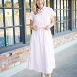 Strawberry Picnic Dress, Pink Stripe