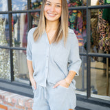 CozyChic Ultra Lite® Contrast Scallop Short Sleeve Shirt and Short Set, Moonbeam