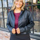 Crop Pocket Button Down, Black