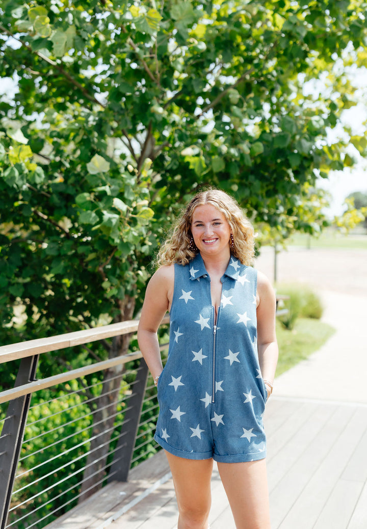Seeing Stars Romper, Denim