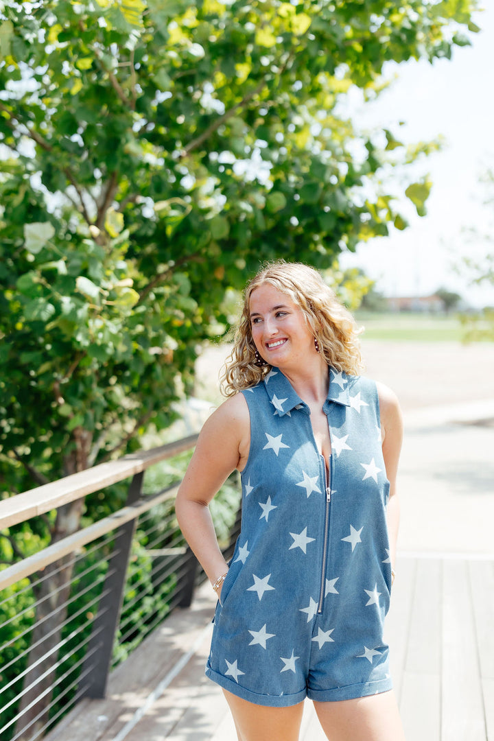 Seeing Stars Romper, Denim