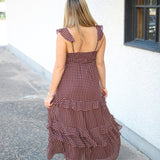 Cassandra Tiered Dress, Brown Cream
