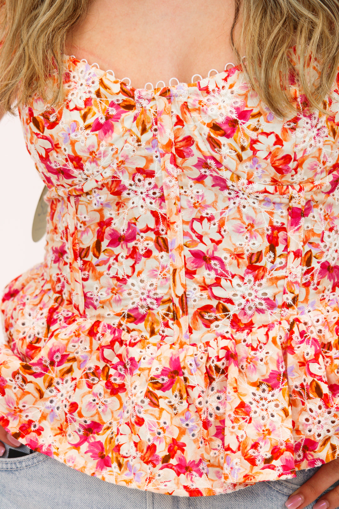 Baylin Floral Peplum Top, Pink Multi Floral