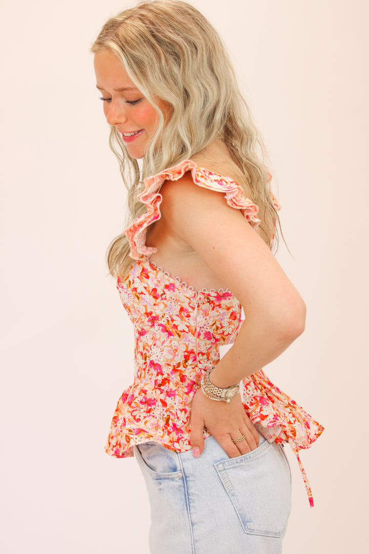 Baylin Floral Peplum Top, Pink Multi Floral
