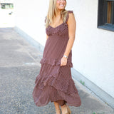 Cassandra Tiered Dress, Brown Cream