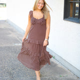 Cassandra Tiered Dress, Brown Cream