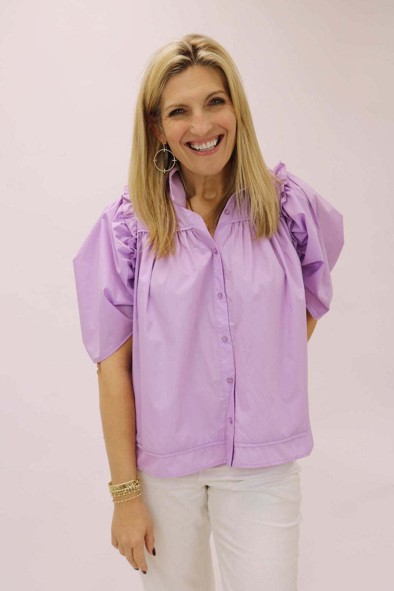One For The Books Collared Top, Lavender