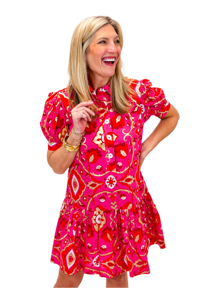 Harriet Dress, Gilded Garden Peony Pink Gold