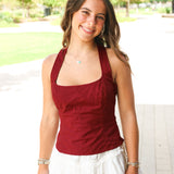 Sweet Victory Halter Top, Maroon/White