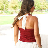 Sweet Victory Halter Top, Maroon/White
