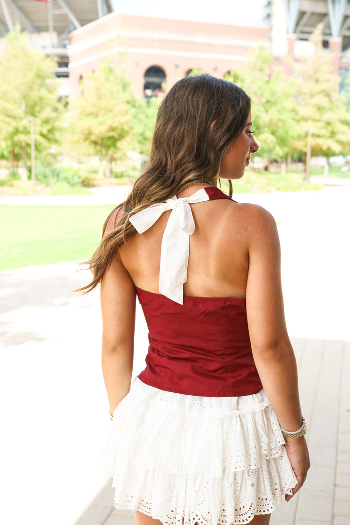 Sweet Victory Halter Top, Maroon/White