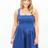 Varsity Denim Dress, Dark Denim