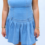 Yes Pleats Denim Mini Dress, Light Wash