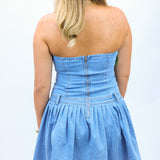 Yes Pleats Denim Mini Dress, Light Wash