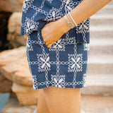 Picking Flowers Embroidered Shorts, Navy