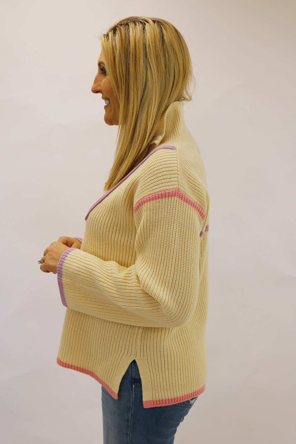 Touch of Spice Piped Quarter Zip Sweater