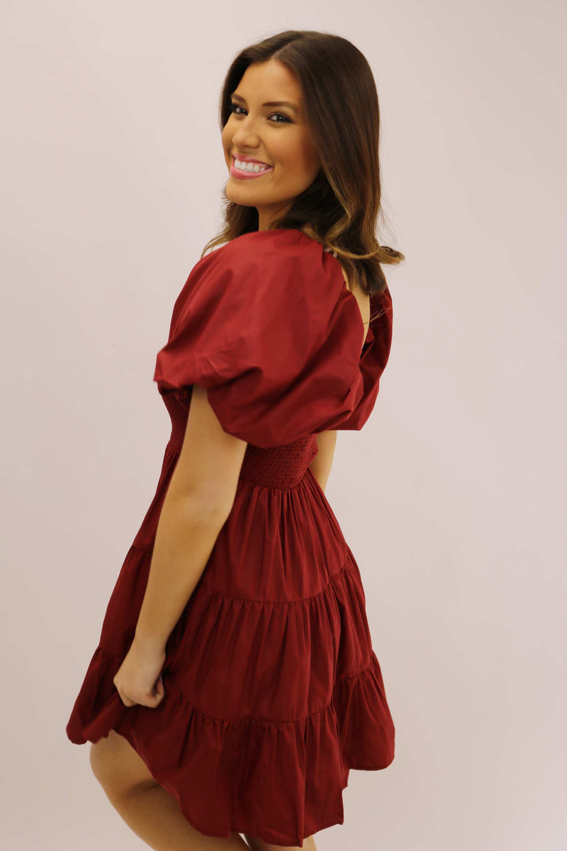 In The Vineyard Smocked Dress, Maroon