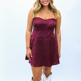 Passing Play Satin Mini Dress, Maroon
