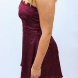 Passing Play Satin Mini Dress, Maroon