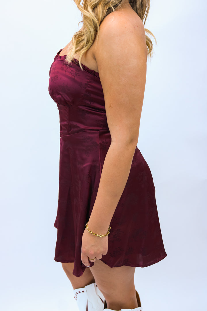 Passing Play Satin Mini Dress, Maroon