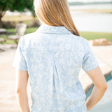 Short Sleeve Pocket Button Down, Vintage Fleur Denim