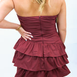 Ruche Hour Mini Dress, Maroon