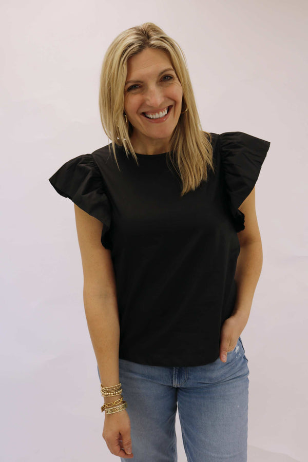 Leave It To Me Ruffle Sleeve Top, Black