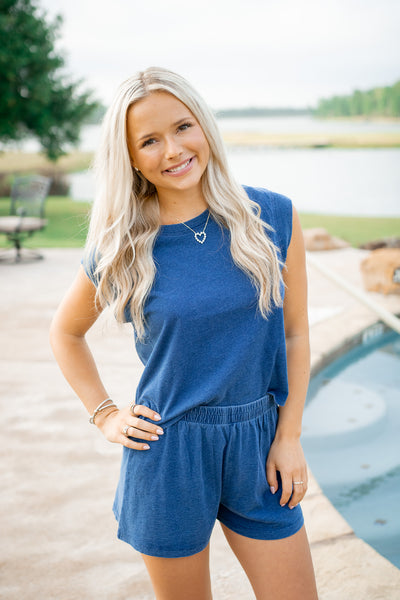 Camino Cotton Jersey Denim Top, Indigo