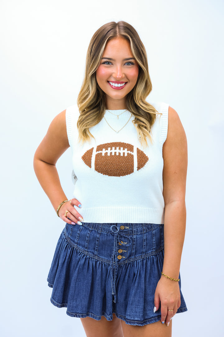 Football Vibes Only Sweater Tank, Ivory