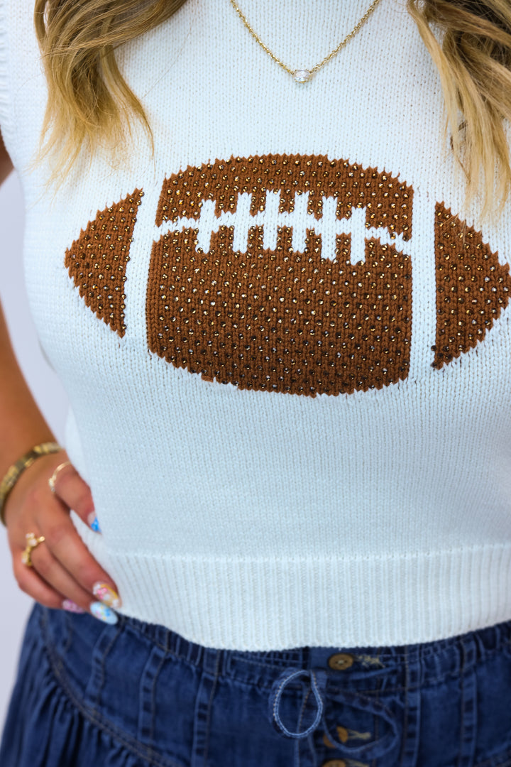 Football Vibes Only Sweater Tank, Ivory