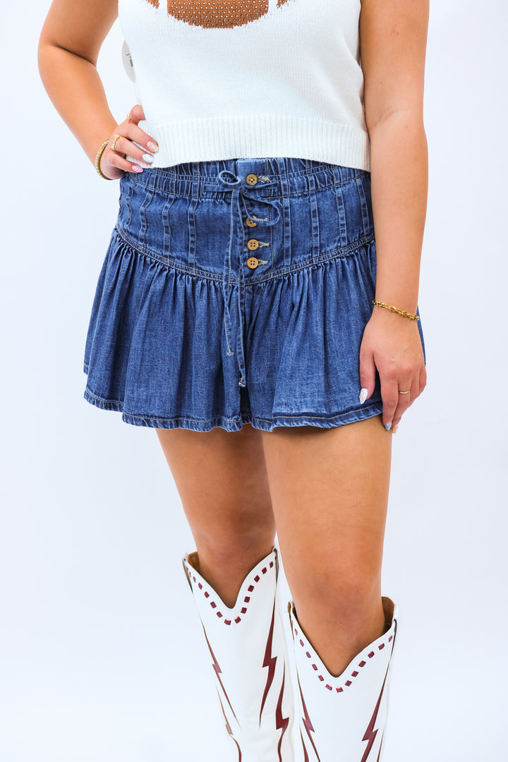 Roselle Denim Mini Skirt, High Tide
