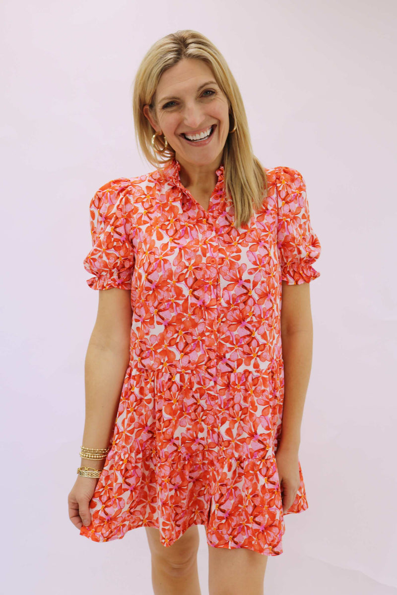 If You Dare Floral Button Down Dress, Red