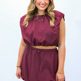 Made For You Crop Bubble Set, Maroon