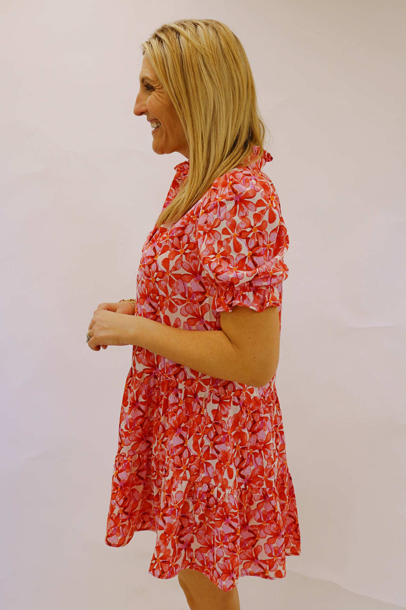 If You Dare Floral Button Down Dress, Red