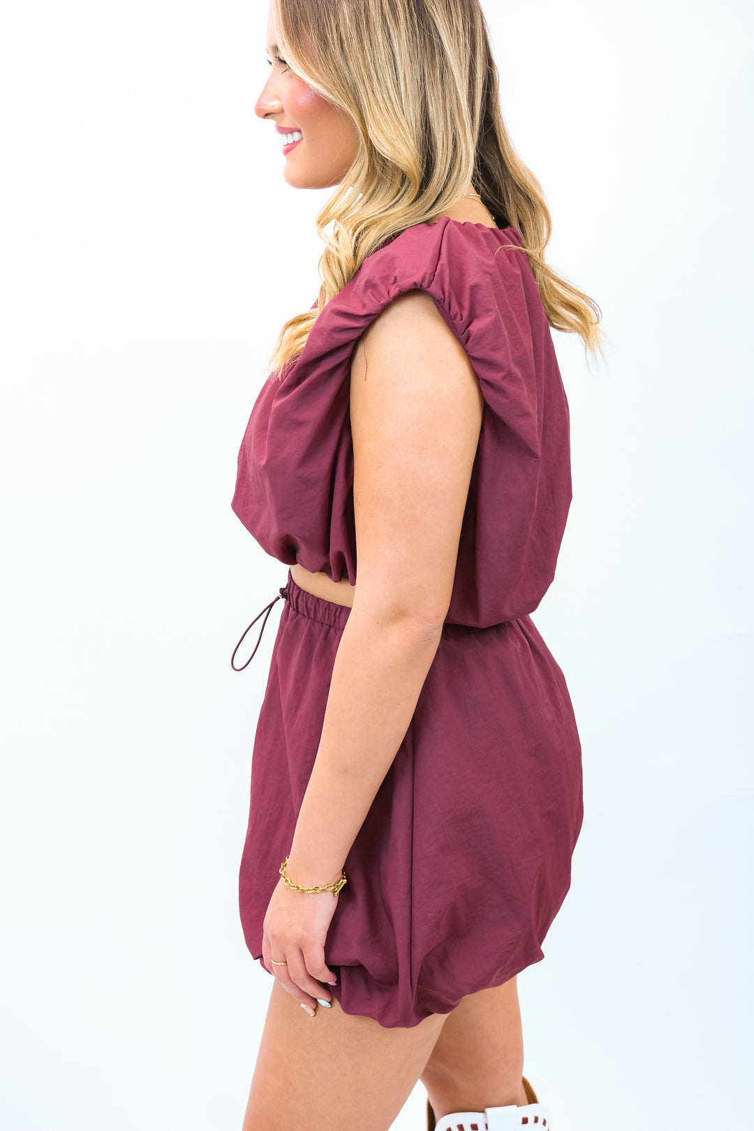 Made For You Crop Bubble Set, Maroon