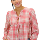Find Me Countryside Plaid Front Tie Top