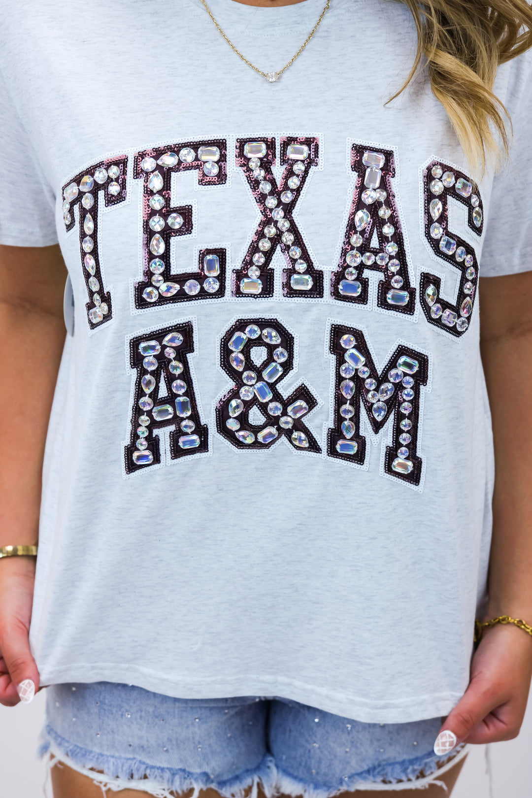 Texas A&M Multi Jewel Letter Tee, Grey