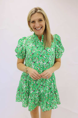 If You Dare Floral Button Down Dress, Green