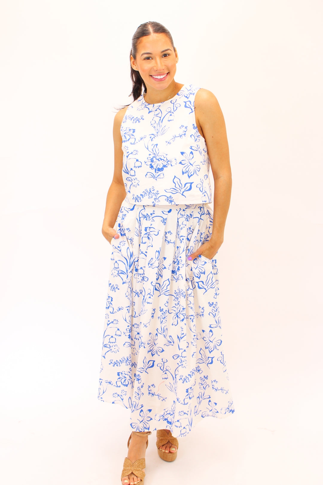 Blue Blossom Top, Cream/Blue
