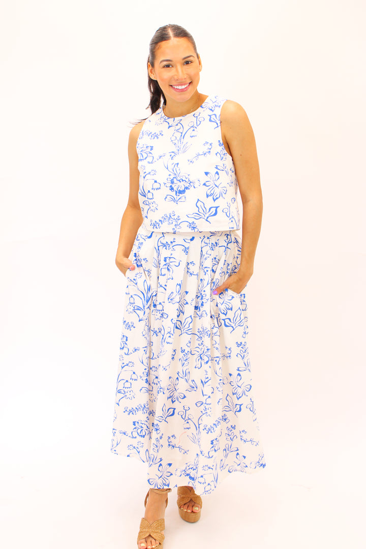 Blue Blossom Top, Cream/Blue