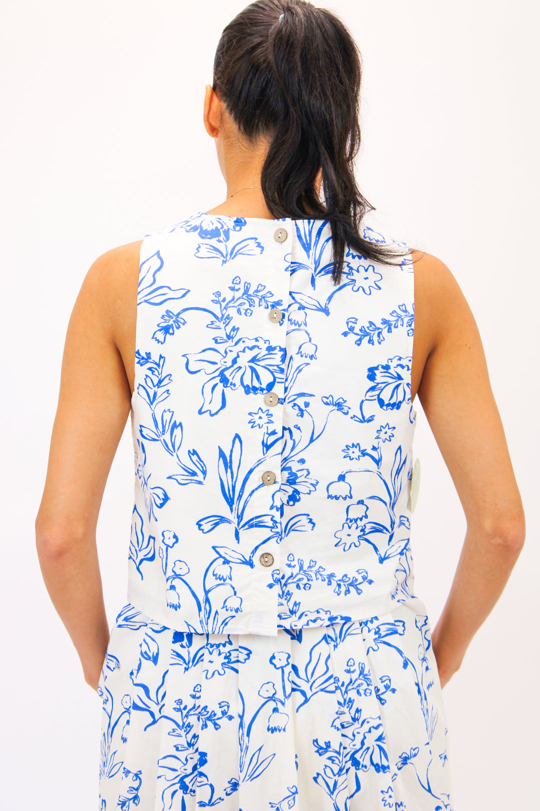 Blue Blossom Top, Cream/Blue