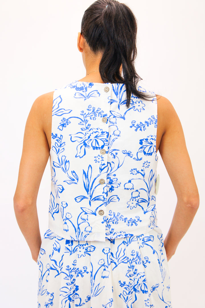 Blue Blossom Top, Cream/Blue
