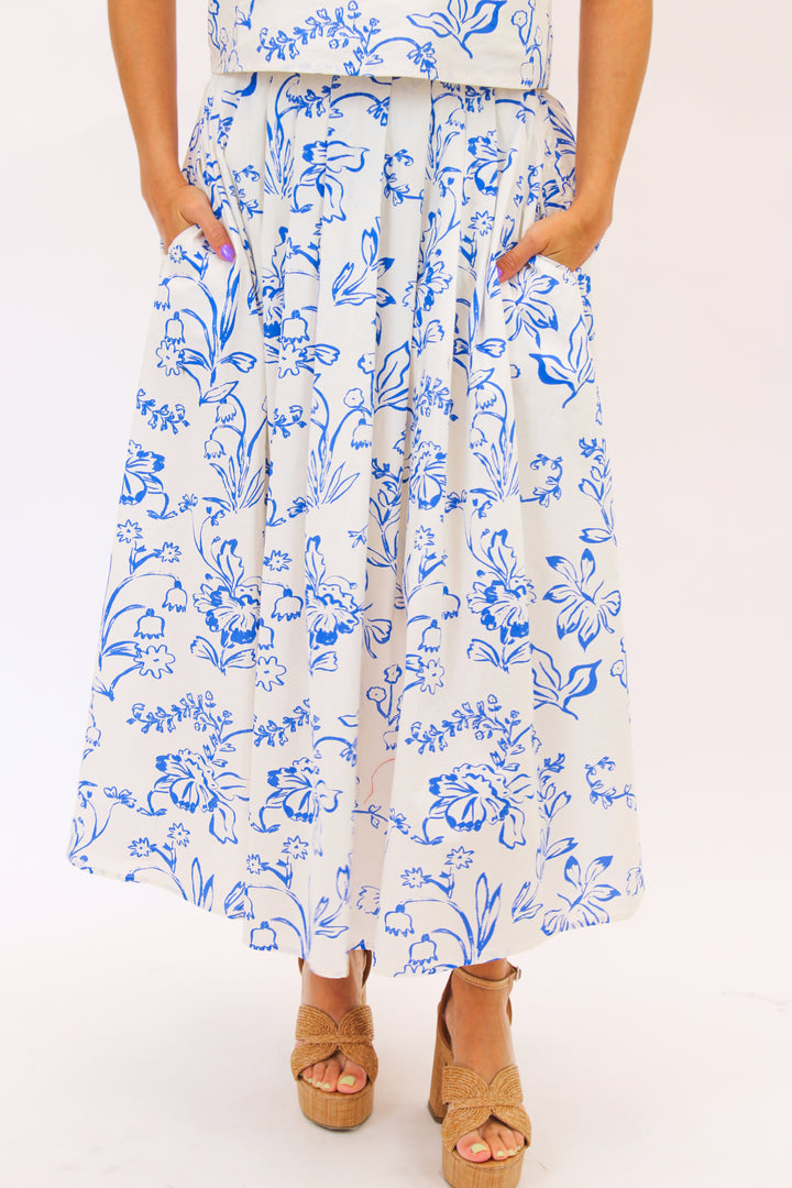Blue Blossom Skirt, Cream/Blue