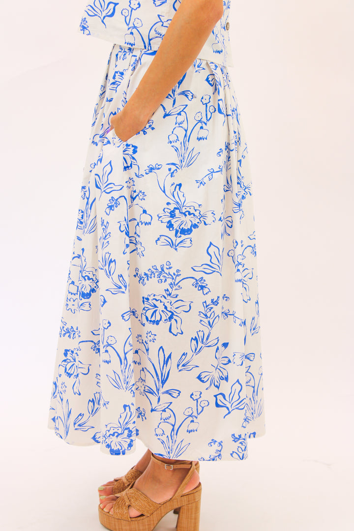 Blue Blossom Skirt, Cream/Blue